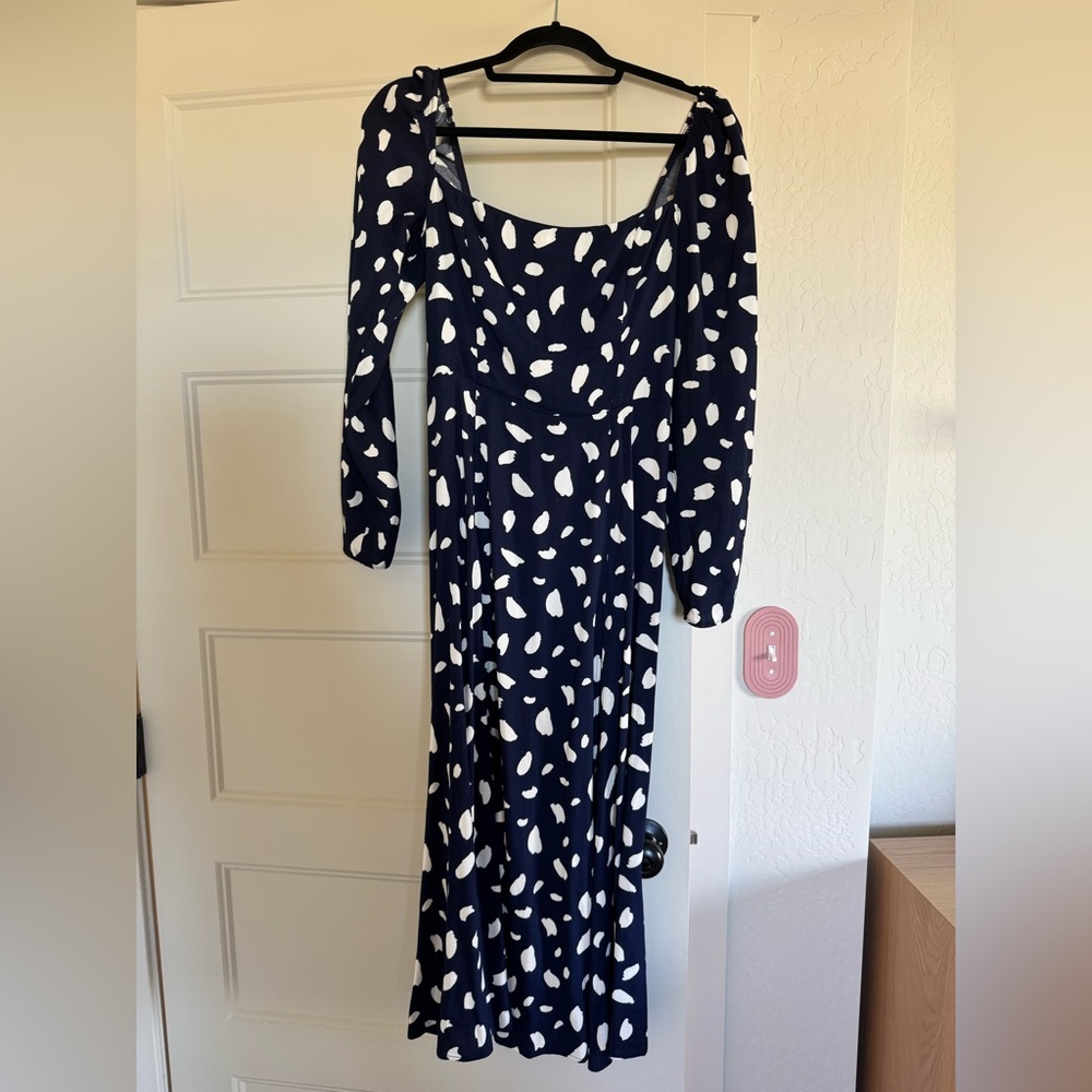 Reformation Sigmund Midnight Blue Dress with Ivory Accents